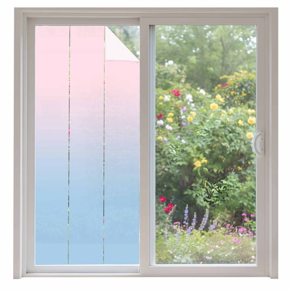 Minimalist Pink Window Privacy Film and Blue Gradient Decorative Glass Window Film UV Blocking Static Cling Non-Adhesive Sticker Covering for Home Door 35.4x78.7 inches