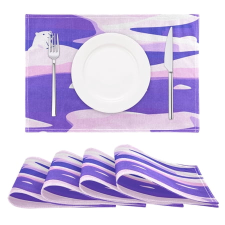 Minimalist Polar Bear Purple Reversible Placemat Non Slip Coffee Mat 18x12 Inch for Dining, Kitchen, Coffee