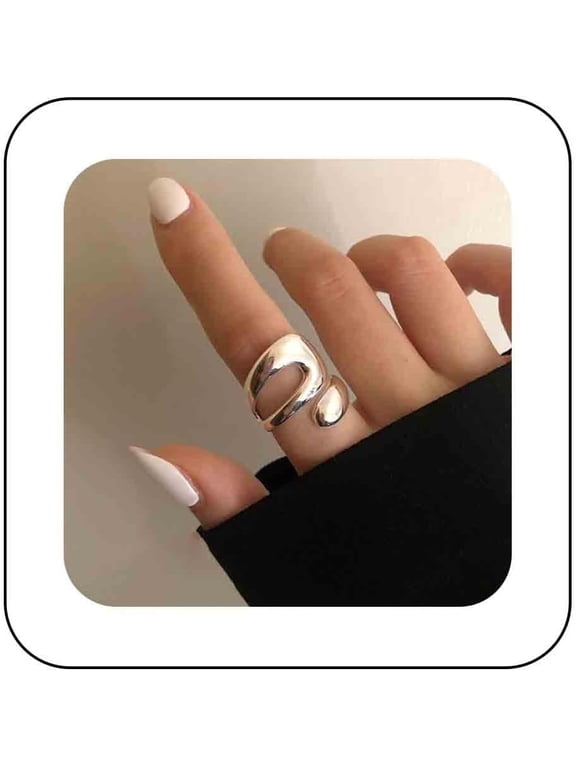Minimalist Polished Adjustable Finger Ring Thick Metal Ring Stackable Geometric Ring Silver Dome Chunky Ring Twisted Open Finger Rings Statement Ring Jewelry for Women