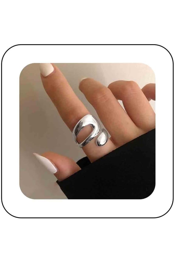 Minimalist Polished Adjustable Finger Ring Thick Metal Ring Stackable Geometric Ring Silver Dome Chunky Ring Twisted Open Finger Rings Statement Ring Jewelry for Women
