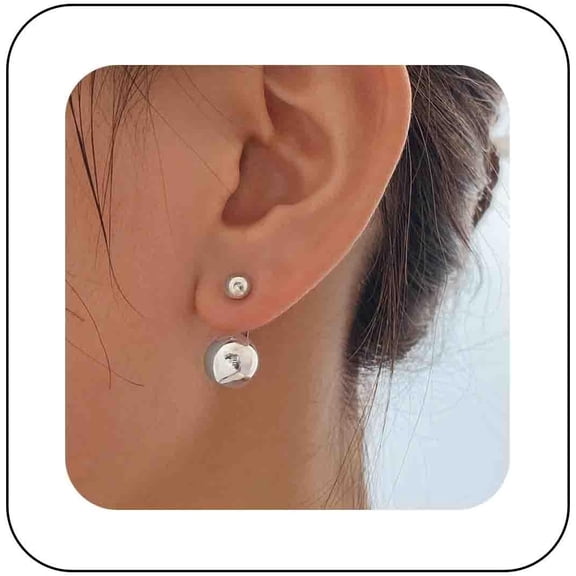Minimalist Polished Ball Ear Jacklet Earrings Gold Round Ball Earrings Bead Ball Stud Earrings Double Ball Front Back Earrings Round Geometric Earrings Jewelry for Women