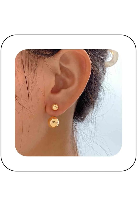 Minimalist Polished Ball Ear Jacklet Earrings Gold Round Ball Earrings Bead Ball Stud Earrings Double Ball Front Back Earrings Round Geometric Earrings Jewelry for Women