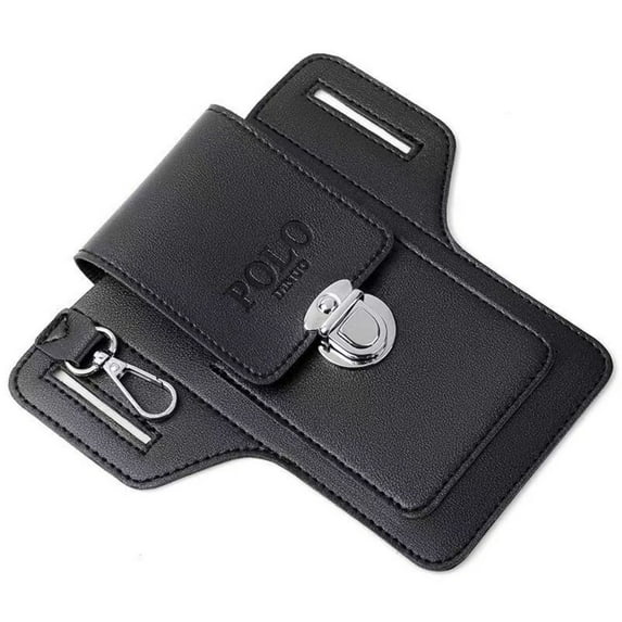 Minimalist Portable Solid color Vintage Leather Bag PU Phone Waistpack Card Bag Men's Belt Leather Case Outdoor Sports Bag BLACK STYLE A
