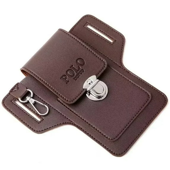 Minimalist Portable Solid color  Vintage Leather Bag PU Phone Waistpack Card Bag Men's Belt Leather Case Outdoor Sports Bag COFFEE STYLE A