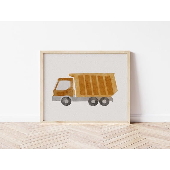 Minimalist Poster: Dump Truck & Mixer For ' Room - Construction Themed Nursery Wall Art, Unframed Poster Size 8x12