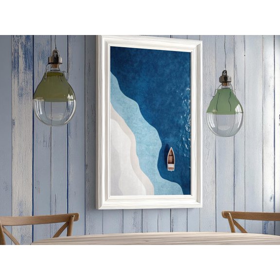 Minimalist Poster Of A Boat In The Ocean, Wall Art, Stretched Canvas Size 16x24