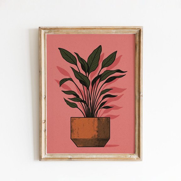 Minimalist Potted Plant Poster – Vintage Botanical Wall Art, Unframed Poster Size 24x36