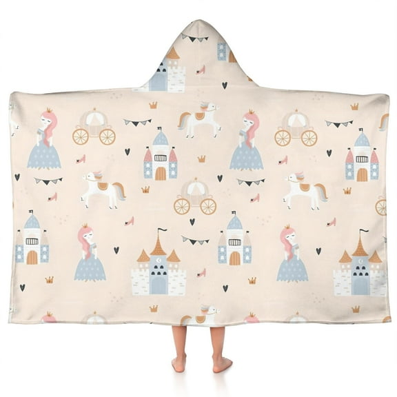 Minimalist Princess Pattern Hooded Bath Towel，50"x30" for Ages 3 To 12 Kids, Quick Dry Lightweight Soft Microfiber Hood Beach Towel Cover Up for Kids