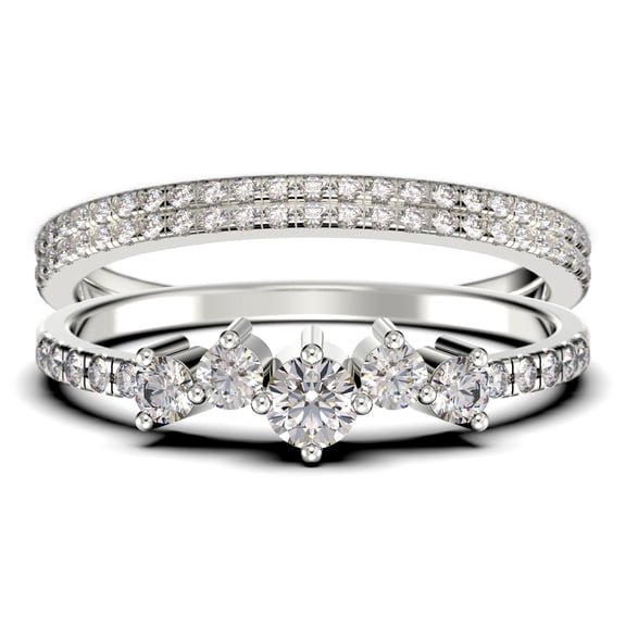 Trio 1.60 Carat Round Cut Moissanite & Diamond Bridal Set in 10k White Gold