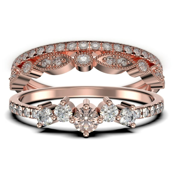 Minimalist Promige Ring 1.60 Carat Round Cut Morganite And Diamond Moissanite Cheap Engagement Ring Wedding Band Ring in 10k Solid Rose Gold, Trio Set, Matching Band, Fairy Ring, Anniversary Ring