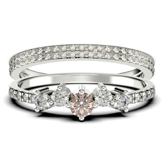 Minimalist Promige Ring 1.60 Carat Round Cut Morganite And Diamond Moissanite Cheap Engagement Ring Wedding Band Ring In 10K Solid White Gold, Dainty Ring, Trio Set, Matching Band, Anniversary Ring