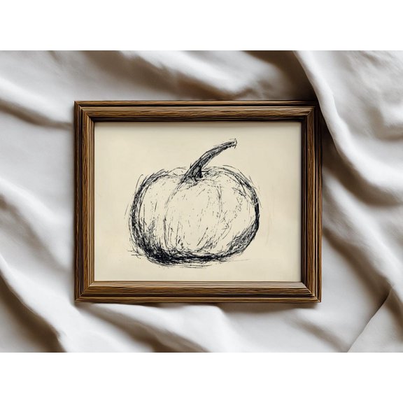 Minimalist Pumpkin Sketch Art Print Rustic Fall Line Art Simple Autumn Decor Modern Farmhouse Halloween