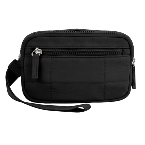 Minimalist Quilted Nylon Wristlet Wallet for Women | Durable, Scratch-Resistant & Wear-Resistant Card and Cash Organizer with Wrist Strap Black