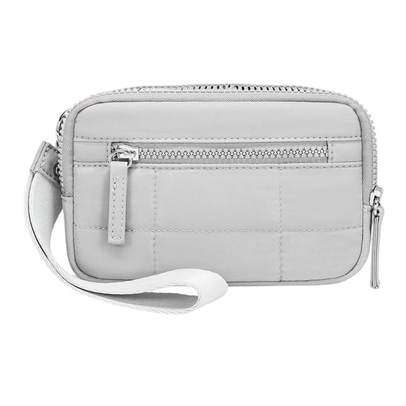 Minimalist Quilted Nylon Wristlet Wallet for Women | Durable, Scratch-Resistant & Wear-Resistant Card and Cash Organizer with Wrist Strap Gray