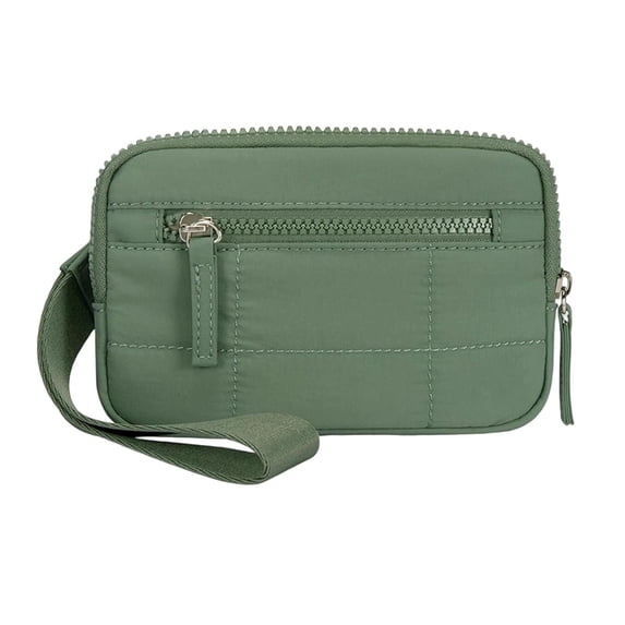 Minimalist Quilted Nylon Wristlet Wallet for Women | Durable, Scratch-Resistant & Wear-Resistant Card and Cash Organizer with Wrist Strap Green