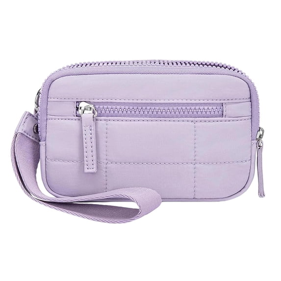 Minimalist Quilted Nylon Wristlet Wallet for Women | Durable, Scratch-Resistant & Wear-Resistant Card and Cash Organizer with Wrist Strap Purple