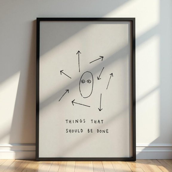 Minimalist Quote Wall Art Things That Should Be Done Overthinking Line Art Office Decor, Unframed Paper Print