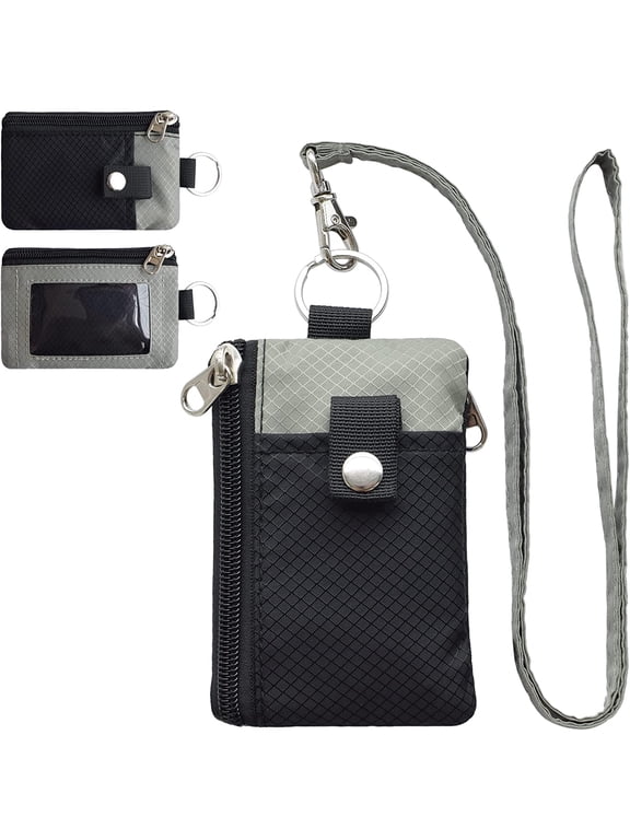 Minimalist RFID Blocking Small Wallet with ID Window,WaterResistant Zip Id Case Wallet with Lanyard Keychain for Cards,Cash,Travel,Women,Men
