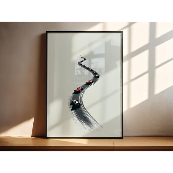 Minimalist Race Track Red Racing Car Wall Art Motorsport Print, Unframed Paper Print