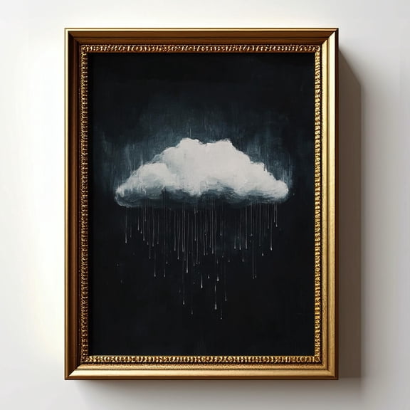 Minimalist Rain Cloud Wall Art Print, Black And White Emotional Weather Design