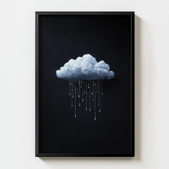 Minimalist Rain Cloud Wall Art Print, Moody Surreal Storm And Dark Atmospheric Decor