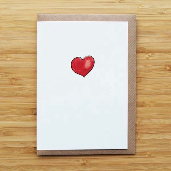 Minimalist Red Heart Greeting Card, Hand-Drawn Romantic Note for Anniversary, Valentines Day, or Appreciation, Includes Brown Envelope, Simple Love Card
