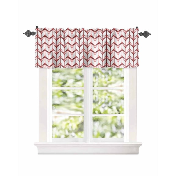 Minimalist Red Herringbone Texture Curtain Valances for Kitchen Windows,Rod Pocket Short Valance Modern Geometric Stripe Window Treatment for Living Room Bathroom Bedroom,54" x 18"-1 Panel