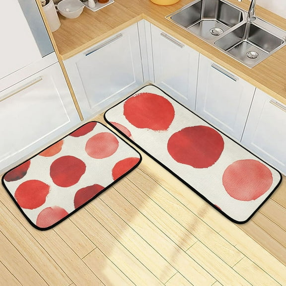 Minimalist Red Round Kitchen Mat Set of 2 Cushioned Non Slip Rugs for Bedroom Floor Runner Mats