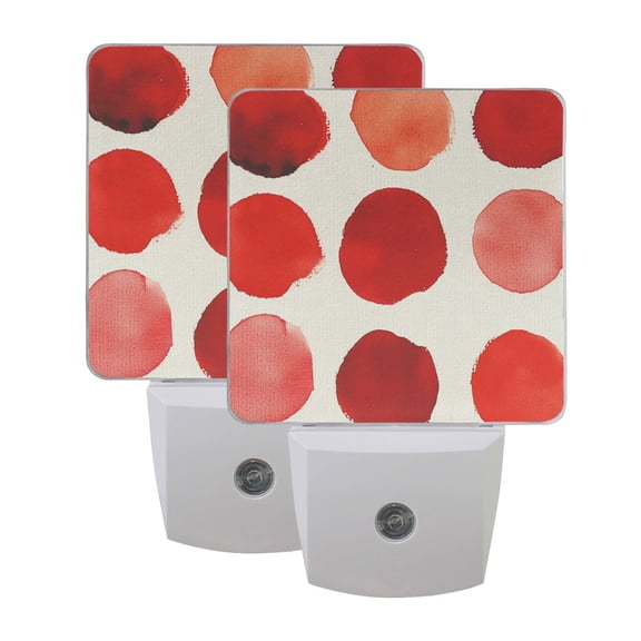Minimalist Red Round LED Night Light with Smart Sensor Plug Into Wall Dusk to Dawn 2 packs