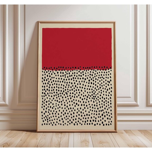 Minimalist Red and Black Dot Art Print Scandinavian Decor