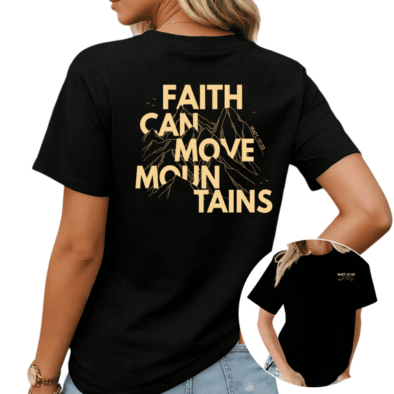 Minimalist Retro Christian Mountain Faith Can Move Mountains Graphic Tees Womans Tshirt Black/White S-5XL Tops
