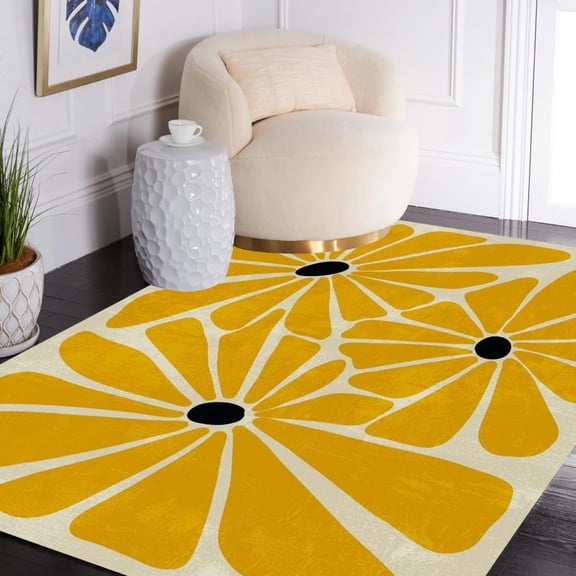 Minimalist Retro Yellow Beige Floral Pattern Area Rug For Bedroom Guestroom Livingroom Durable Soft Non Shedding No Slip Large Carpet In Dorm Vibrant Modern Cute Boho Rugs 1x2ft