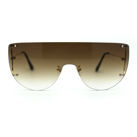 Minimalist Rimless Flat Top Mono Block Lens Premium Optical Quality Sunglasses Gold Brown