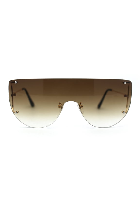Minimalist Rimless Flat Top Mono Block Lens Premium Optical Quality Sunglasses Gold Brown