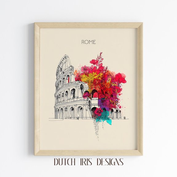 Minimalist Rome Art, Modern Travel Print, Chic Line Art Wall Decor, Vibrant Design, 1017 Home Decor #1336, Unframed Poster Size 8x12