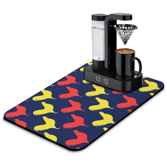 Minimalist Rooster Coffee Maker Mat - Modern Absorbent Drying Mat for Coffee Station