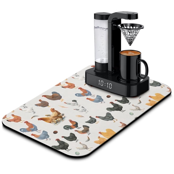 Minimalist Rooster and Sunflower Coffee Mat - Modern Absorbent Counter Mat