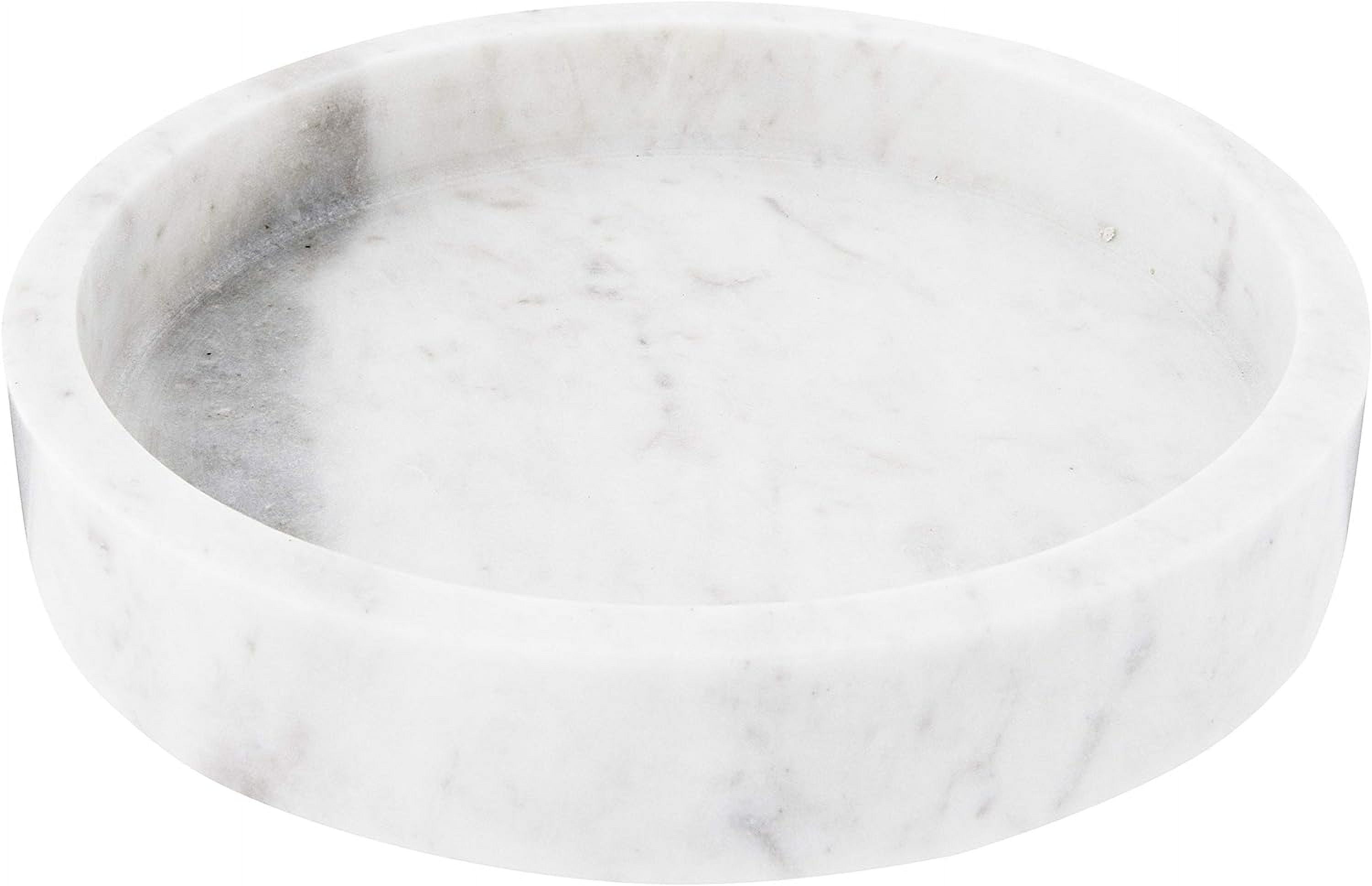 Elegant Minimalist White Marble Round Tray, 8"