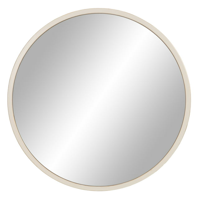 Minimalist Round Metal Frame Wall Mount Mirror, Distressed Cream & Gold, 30" x 30"