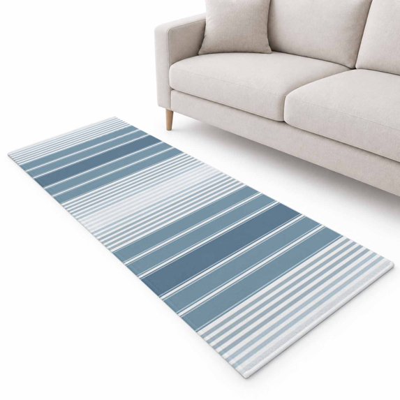 Minimalist Runner Rug 2.6'x10', Country Haze Blue Gradient Stripe Soft ...
