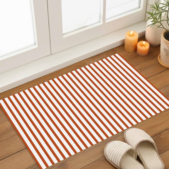 Minimalist Rust Red Striped Door Mat Modern Art Vertical Line Print Non Slip Absorbent Entrance Mat Washable Low Profile Indoor Doormat for Front Door Entryway Entry 20"x31"