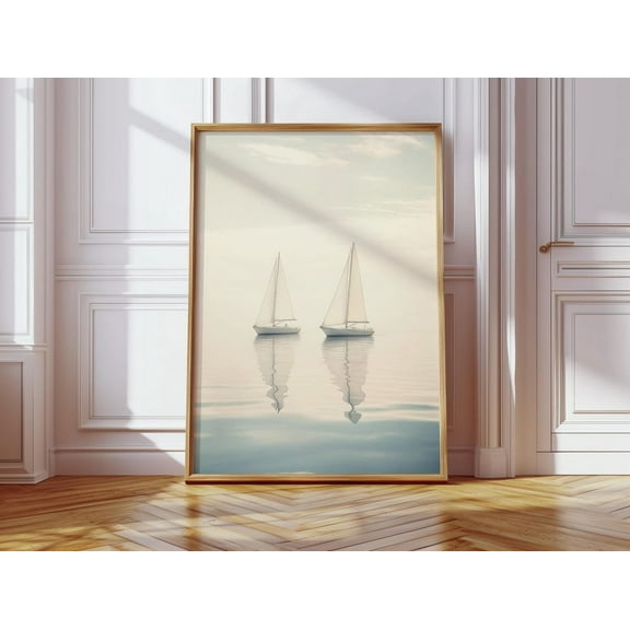 Minimalist Sailboat Tranquil Coastal Print With Reflections Nautical Decor For Lakehouse Or Beach House Wall Art, Modern Wall Decor, 12x18 UNFRAMED