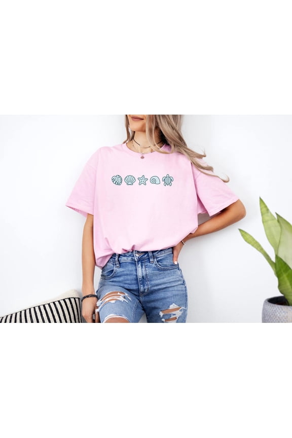 Minimalist Sea Shells Shirt, Nautical Beach Vacation Tee