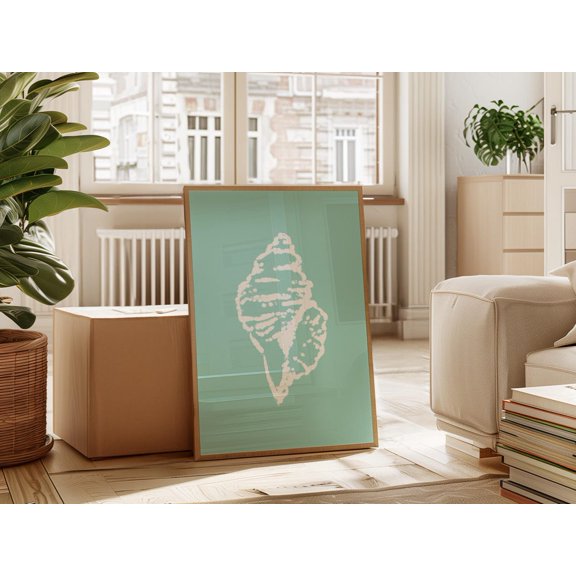 Minimalist Seashell Art - Beach Decor With Aqua Background, Relaxing Coastal Nautical Print, Ocean Shell Wall Art Wall Art, Modern Wall Decor, 8x12 UNFRAMED