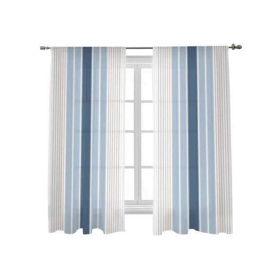 Minimalist Sheer Curtains 63 Inch Long 2 Panels, Grey-blue Gradient Gray Stripes Farm Light Filtering Rod Pocket Semi Sheer Curtains, Sheer Voile Drapes for Living Room Bedroom, 52"x63"