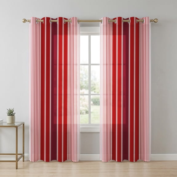 Minimalist Sheer Curtains 63 Inch Long 2 Panels, Red Gradient Stripes Country Farmhouse Light Filtering Semi Sheer Drapes Grommet Voile Window Curtain for Living Bedroom W42 x L63
