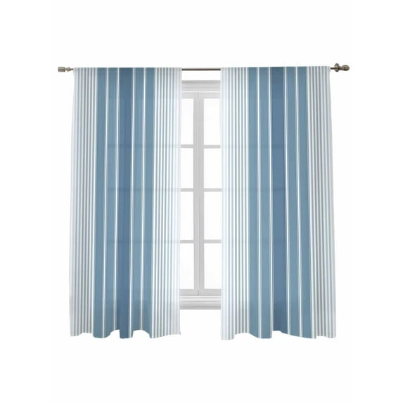 Minimalist Sheer Curtains 72 Inch Long 2 Panels, Country Haze Blue Gradient Stripe Light Filtering Rod Pocket Semi Sheer Curtains, Sheer Voile Drapes for Living Room Bedroom, 52"x72"