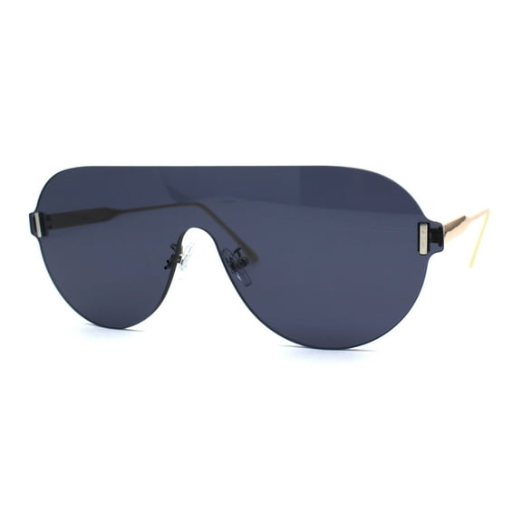 Minimalist Shield Rimless Racer Retro Sunglasses Gold Black