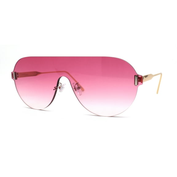 Minimalist Shield Rimless Racer Retro Sunglasses Gold Pink