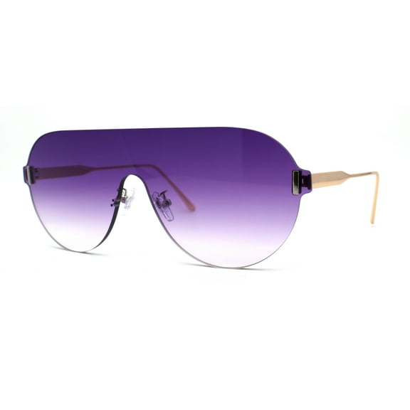 Minimalist Shield Rimless Racer Retro Sunglasses Gold Purple